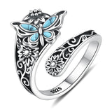 Sterling Silver Dragonfly Ring Butterfly Ring Hummingbird Spoon Ring Oxidized Animal Adjustable Ring for Women