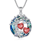 Sterling Silver 2 Heart Birthstone Austrian Crystal Tree of Life Pendant Necklaces