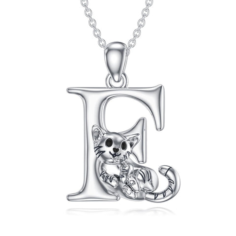 Sterling Silver Initial Cat Pendant Necklace