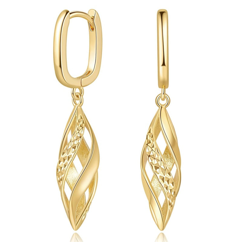 14k Gold Plated Striking Rhombus- Shaped Twisted Design Earrings for Women