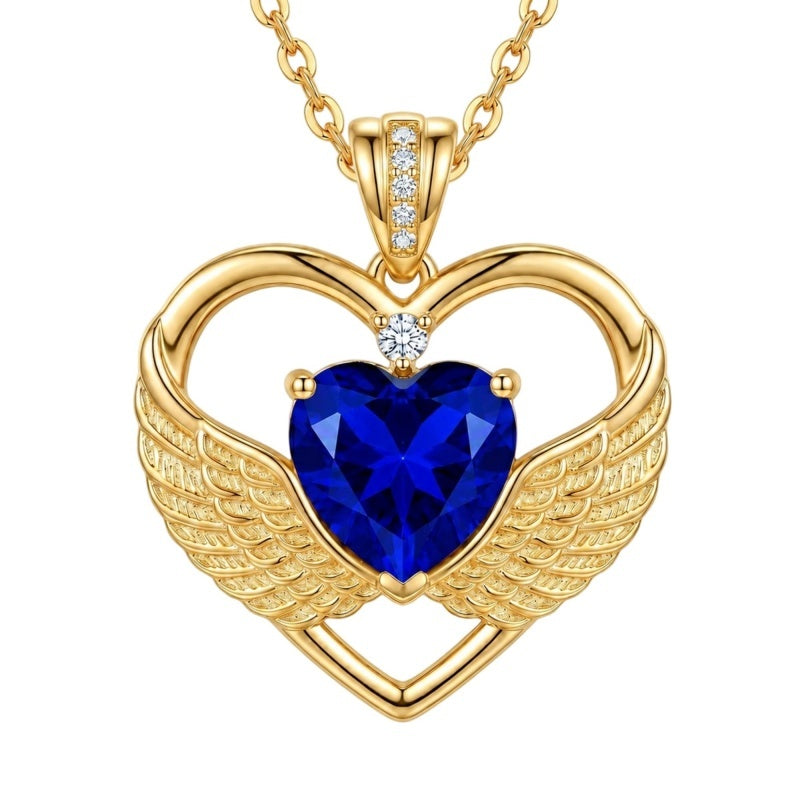 14K Gold Plated 12-Month Birthstone Infinity Angel Wings Pendant Necklace for Women