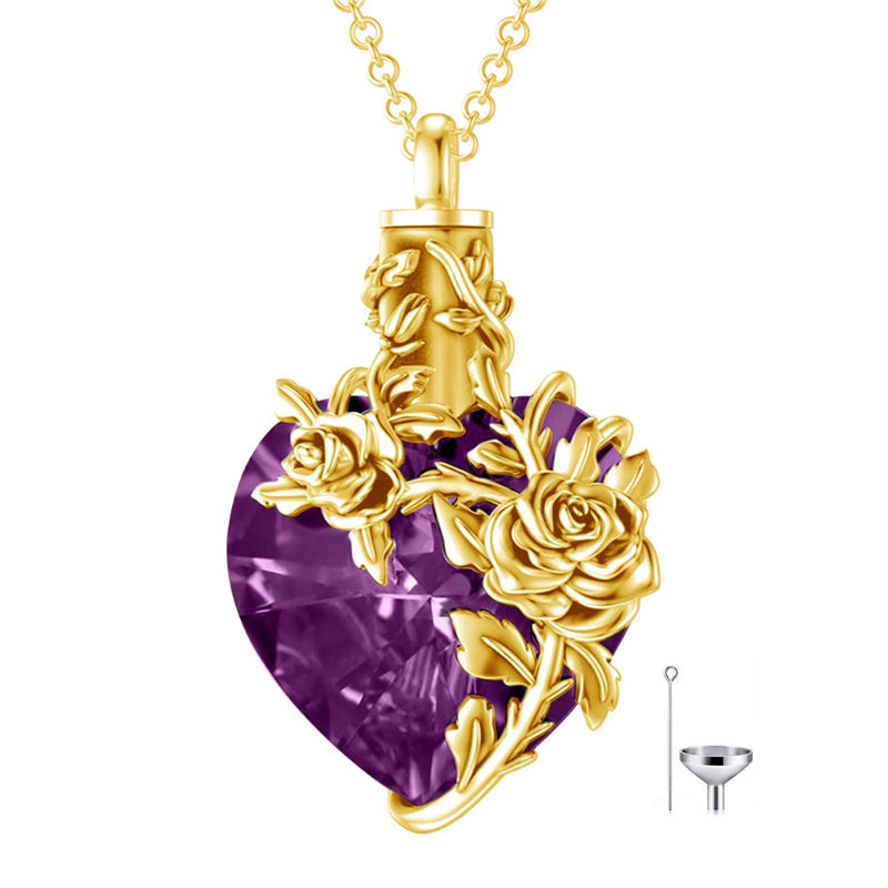 Sterling Silver Heart Crystal Rose Urn Necklaces for Ashes for Women