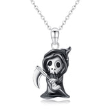 Grim Reaper Necklace 925 Sterling Silver Ghost Necklace Devil Necklace Santa Muerte Necklace Black Horror Necklace Halloween Necklace Skull Jewelry