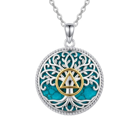 Sterling Silver Turquoise Sun and Moon AA Sobriety Celtic Knot Cross DNA Star of David Tree of Life Pendant Necklace