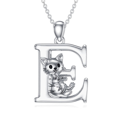 Sterling Silver Initial Cat Pendant Necklace