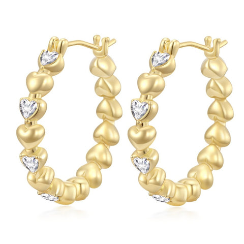 14K Gold Plated Round Heart Cubic Zirconia Elegant  Earring for Women