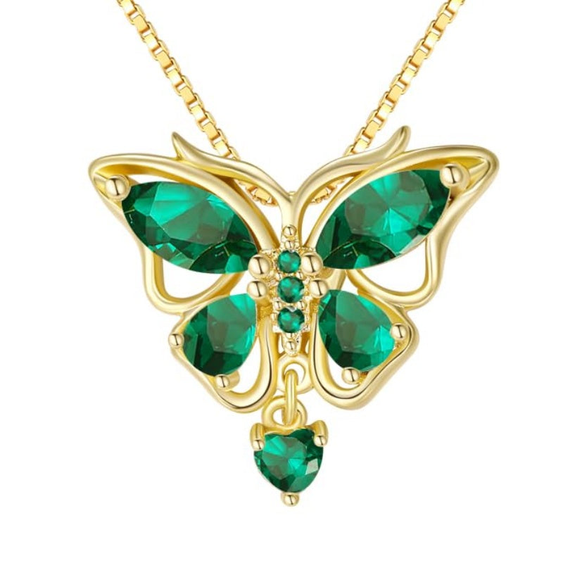 14K Gold Plated Birthstone Butterfly Necklace for Women Ideal Gift for Anniversary Christmas Birthday
