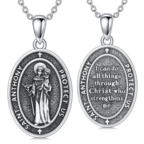 Sterling Silver St Anthony Francis Joseph Peregrine Raphael Sebastian Medal  Protection Pendant Necklace