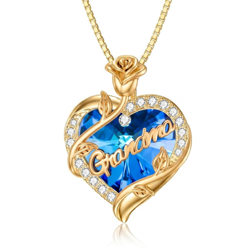 14K Gold Plated Heart Crystal Rose Mom  Sister Daughter Pendant Necklace for Woman