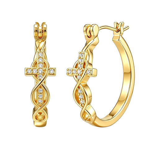14K Gold Plated Cross Hoop Earrings  for Women Birthday Mothers Day Christmas Jewelry Gift