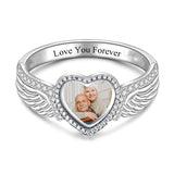 Custom Ring with Picture for Women Men Sterling Silver Personalized Memorial Photo Ring Customize Engraved Memorial Rings for Mom Dad Grandma Pet