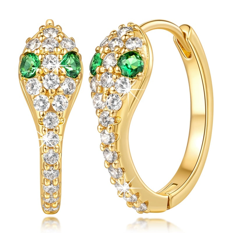 14K Gold Plated Cubic Zirconia Snakes Head Wrap Design Hoop Earrings for Women