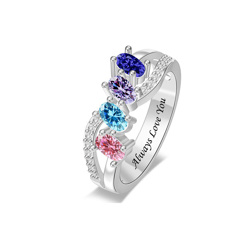 Copper Sterling Silver Personalized 1-6 Simulated Birthstones  Infinity Family Ring for Women