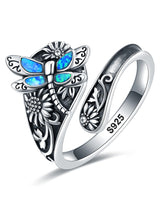 S925 Sterling Silver Turquoise Dragonfly/Highland Cow Spoon Ring Oxidized Wrap Ring  Gifts for Women Girls