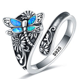 S925 Sterling Silver Turquoise Dragonfly/Highland Cow Spoon Ring Oxidized Wrap Ring  Gifts for Women Girls