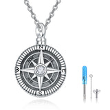 Compass Ashes Necklace 925 Sterling Sliver Urn Pendant Ashes Keepsake Cremation Jewellery Memorial Gifts for Women with Funnel Filler