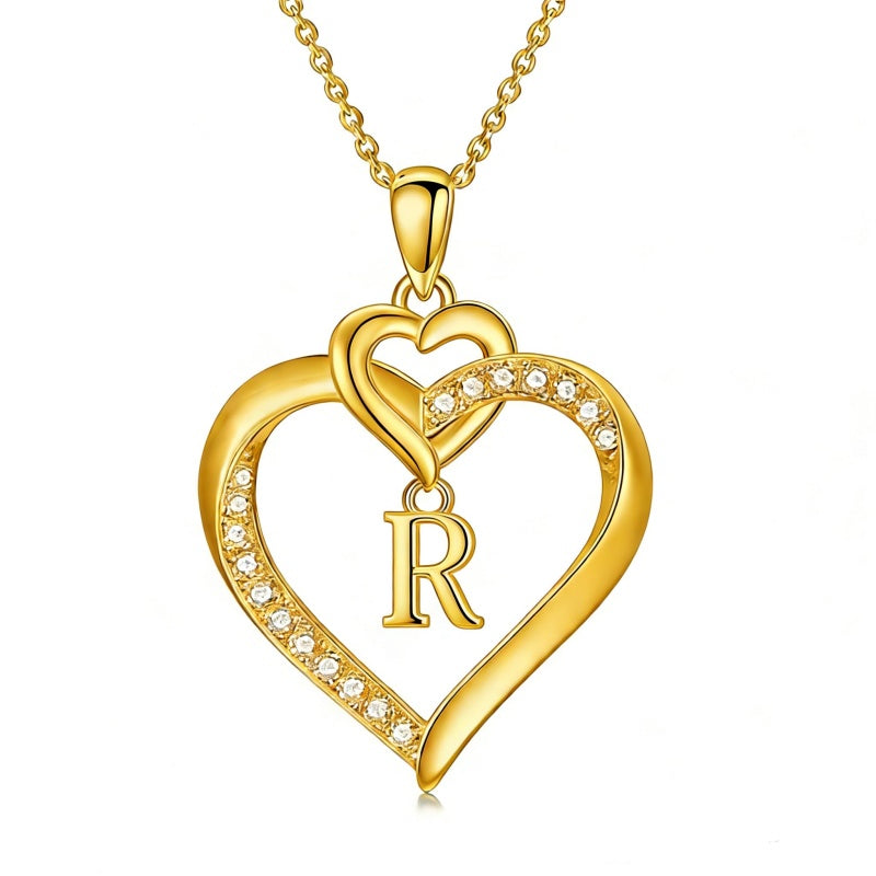 Heart Initial A-Z Pendant Necklace for 14K Gold Plated Women Initials Jewelry Gifts