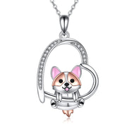 Sterling Silver Corgi Pendant  Animal Necklace