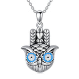 Sterling Silver Hamsa Hand Owl Egyptian Cat Lion Pendant Necklace