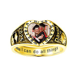 Sterling Silver Heart 10K 14K 18K Gold Personalized Photo High School College Graduation Ring