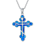 Sterling Silver Russian Eastern Orthodox Cross Pendant Necklace