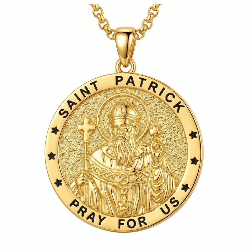 14K Gold Plated Saint Medal Christian  Pendant Necklace for Men