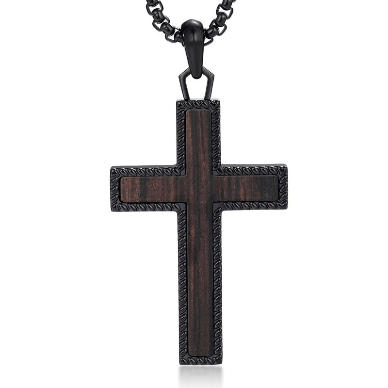 14K Gold Plated Wooden Cross Necklace Jewelry Gift for Him