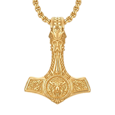 14K Gold Plated Celtic Knot Viking Thor Hammer Pendant Necklace