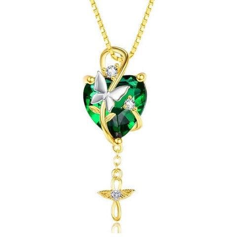 14K Gold Plated  Heart Birthstone Butterfly Infinity Angel WingPendant Necklace for Women