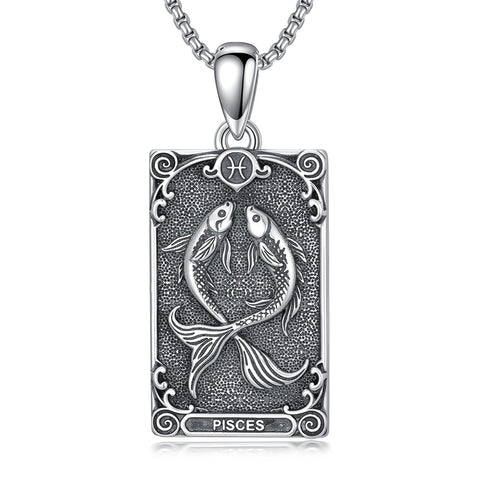 Sterling Silver Tarot Card 12 Zodiac Sign Pendant Necklace