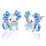 Sterling Silver Moonstone Axolotl Dog Penguin Panda Frog Cat Giraffe Stud Earrings