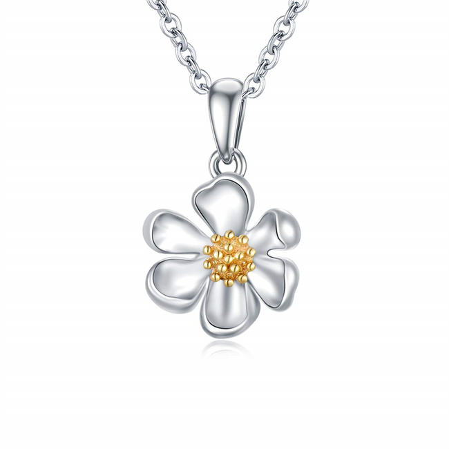 Solid 14K White Gold Daisy Necklace for Women Real Gold Daisy