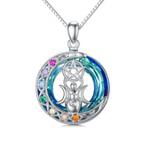 Sterling Silver Crystal Triple Moon Goddess Hamsa Hand Lotus Tree of Life Flower of Life Chakra Pendant Necklace
