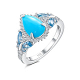 Sterling Silver Cushion Marquise Pear Round Oval Cut Turquoise Engagement Ring for Women