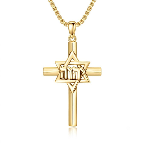 14K Gold Plated Cross Pendant Necklace for Men Religious Jewelry Christian Gift