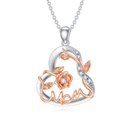 Sterling Silver Moissanite Mom Heart Pendant Necklace