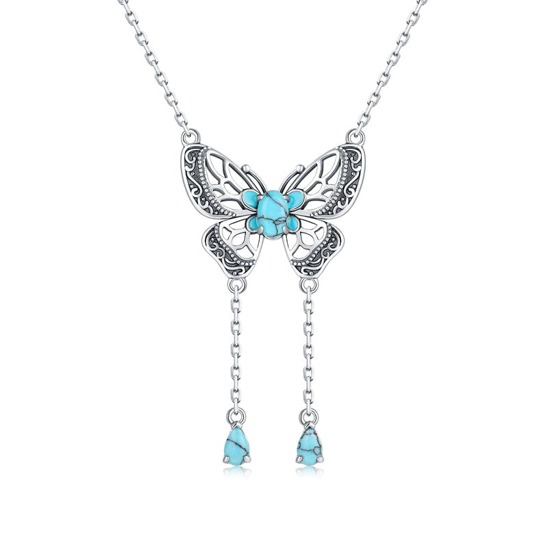 Sterling Silver Turquoise Butterfly Angel Wing Bee Hummingbird Pendant Necklace