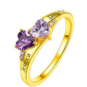 Sterling Silver Personalized 2 Heart Birthstone Engraved Ring for Women
