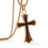 14K Gold Plated Wooden Abalone Shell Cross Pendant Necklacefor Men