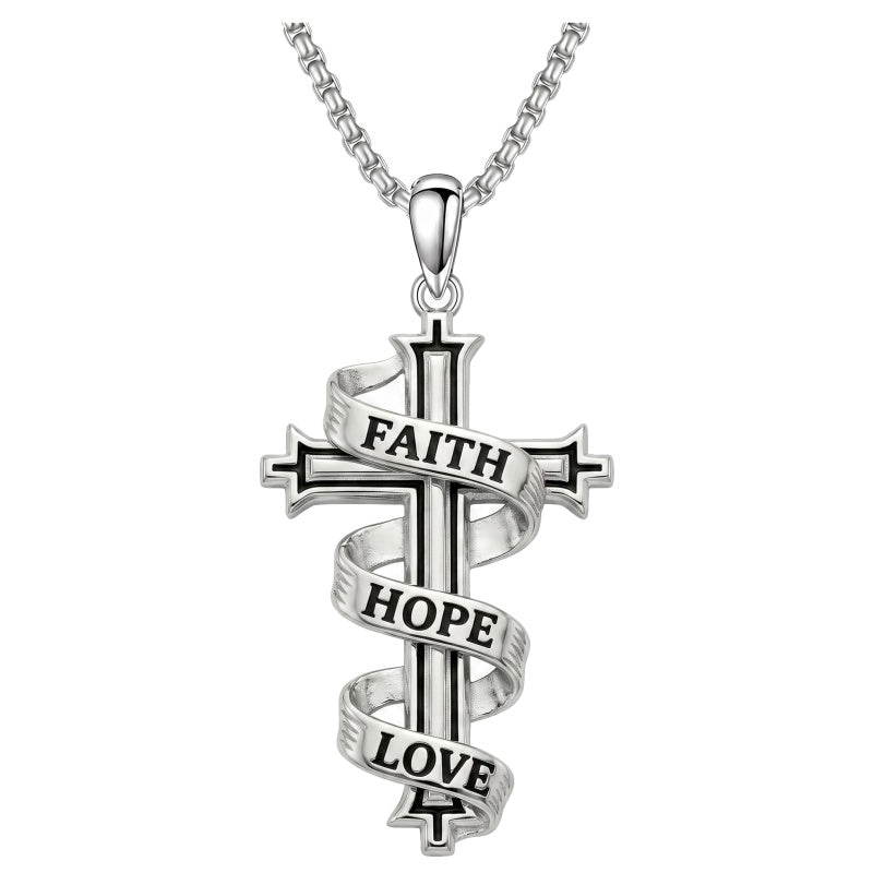 Sterling Silver Cross Pendant Necklace Christian Religious Jewelry Gifts for Anniversary