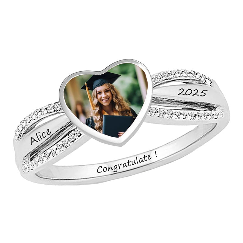 Sterling Silver Customized Engraved Photo Class High School College Graduation Ring
