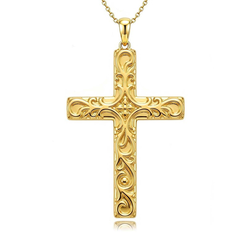 14K Plated Gold Cross Pendant Crucifix Necklace Christian Jewelry Baptism Religious Faith