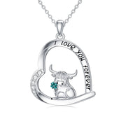 Sterling Silver Highland Cow Pendant Necklace with Engraved I Love You Forever