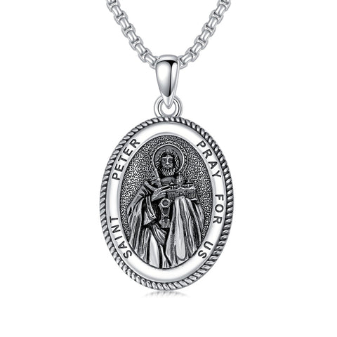Sterling Silver Saint Joseph St Michael Saint Peter Saint Christopher Religious Pendant Necklace