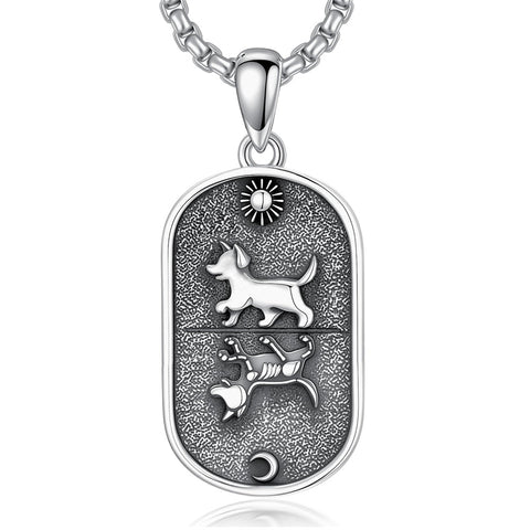 Sterling Silver Sun and Moon Skeleton Cat Dog Pendant Necklace