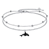 Filigree Turtle /Orca Whale Anklet Bracelet Sterling Silver Beaded Sea Turtle Charm Anklet Bracelet Optional Birthstone