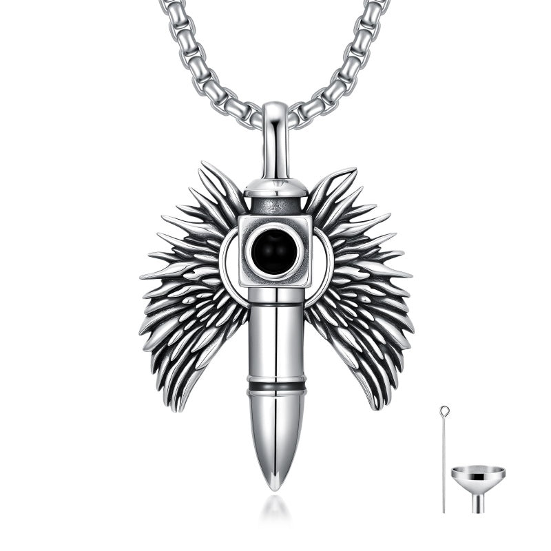 Sterling Silver Animal Angel Wings Pet Jesus Bullet Urn Necklaces for Ashes for Men