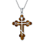 Sterling Silver Russian Eastern Orthodox Cross Pendant Necklace