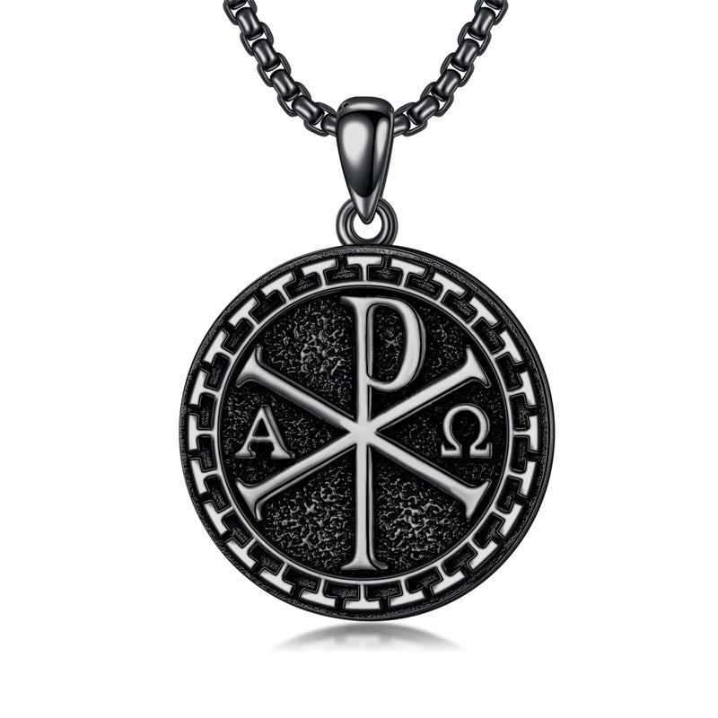 Sterling Silver Chi Rho Alpha Omega PX XP Symbol Pendant Religious  Necklace