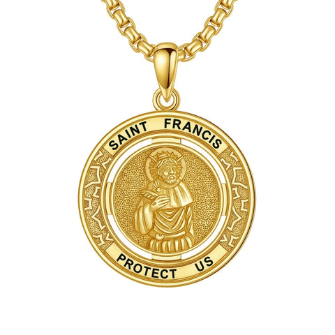 14K Gold Plated Patron Saint Necklace Saint Medal Catholic Amulet Jewelry